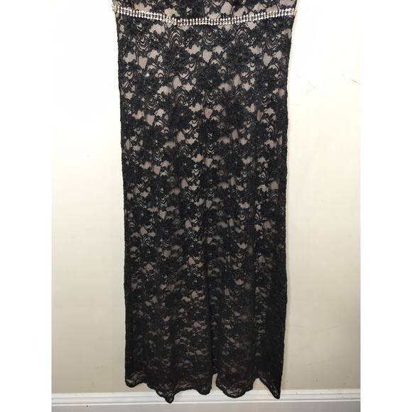 Alex Evenings Floral Lace Shimmer Gown Maxi Rhinestone Waist - Picture 3 of 13